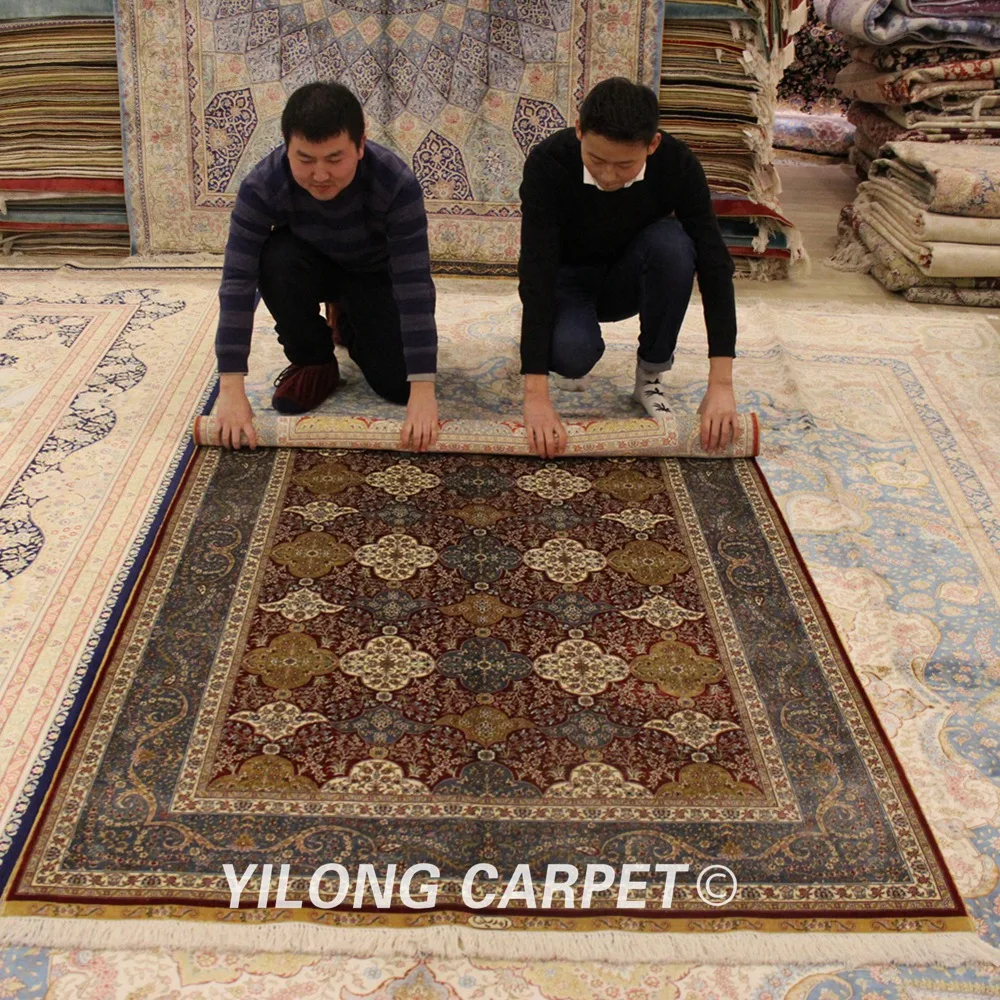 Yilong 4 5 'x 6 5' Шелковый персидский ковер ручной работы элегантный коврик