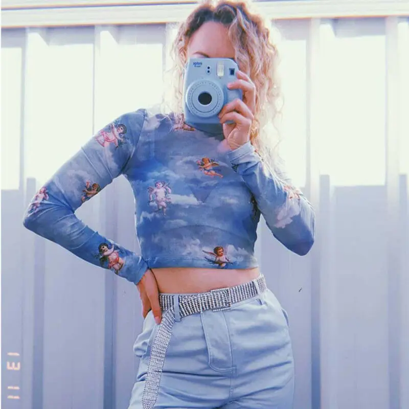 Лидер продаж модная женская прозрачная Сетчатая футболка топ с милым принтом