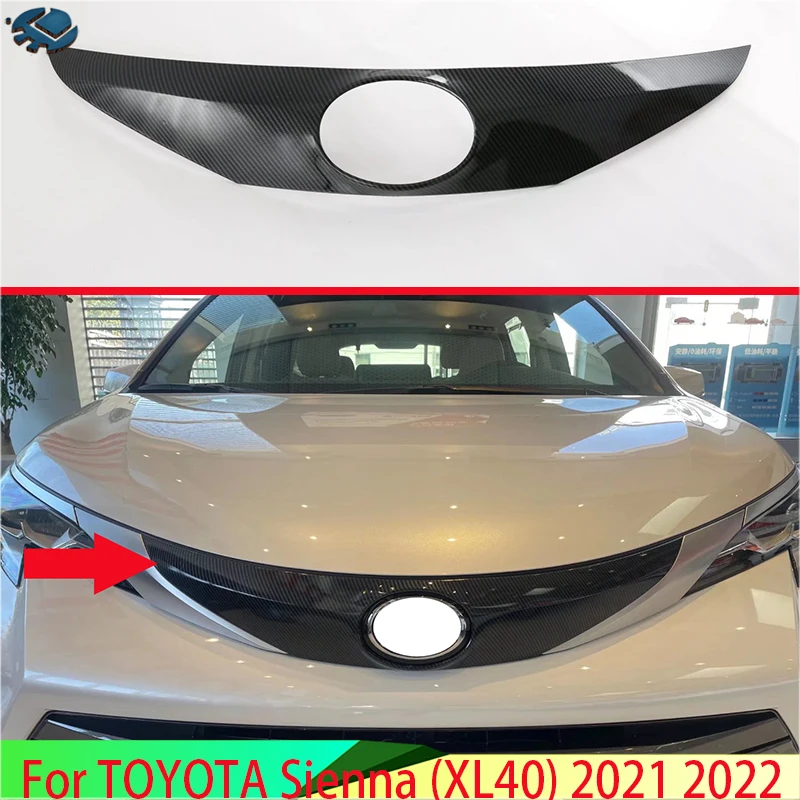 

For TOYOTA Sienna (XL40) 2021 2022 Carbon Fiber Style Front Grille Accent Up Cover Mesh Trim Molding Styling Bezel Garnish