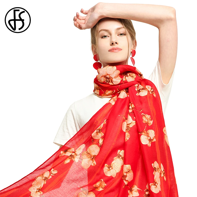 

FS Fashion Chiffon Hijab Scarf Women Soft Breathable Printed Neck Scarves Foulards Muslim Style Shawl Wrap Yellow Orange