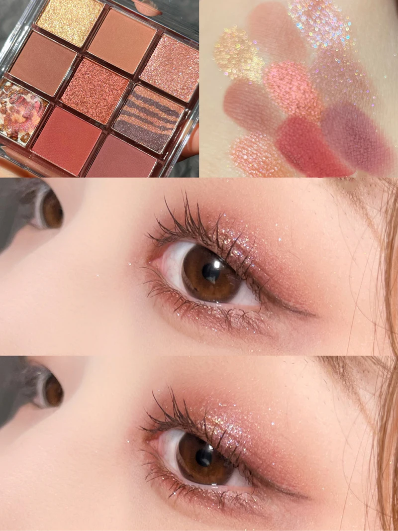 

9 Colors Pearlescent Eyeshadow Shimmer Eyeshadow Palette Waterproof Long-lasting Glitter Diamond Pigment Sequin Makeup Powder