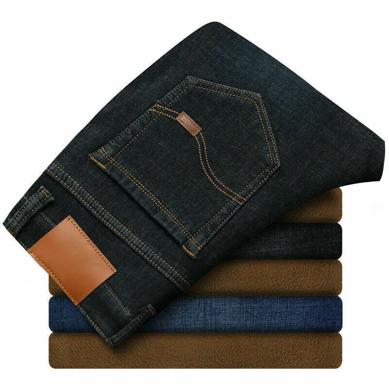 

Newly Mens Winter Denim Pants Jeans Fleece Lined Warm Straight Leg Trousers Thicken Long Pants Plus Size m99