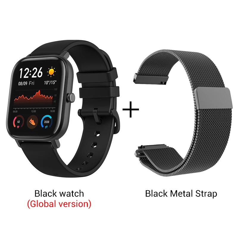 Black n Metal strap Xiaomi Amazfit GTS Smartwatch 341PPI AMOLED дисплей 5 атм водонепроницаемый 14 дней батарея gps управление музыкой - Цвет: Black n Metal strap