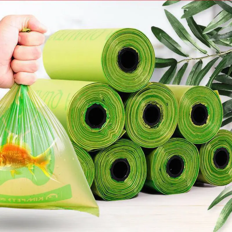 8 rolls / 120 pieces of green plastic garbage bags thickened pet dog cat durable cleaning |
