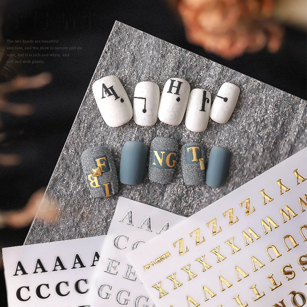 

Black Nail Art Decorations Nail Stickers Nail Foils English Alphabet Decals