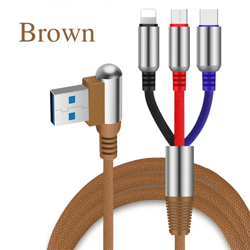 NOHON 3 в 1 пуля USB кабель для зарядки мобильного телефона type-C Micro USB 90 градусов 2.4A USB зарядное устройство Шнур для iPhone 11 Pro Max