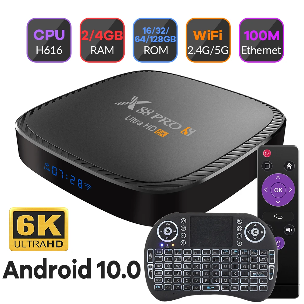 

ТВ-приставка Allwinner H616 на Android 10,0, 2,4 ГГц и телефон, двойной Wi-Fi, 4K, 3D, 32 ГБ, 64 ГБ, 128 ГБ, H.265, быстрая установка, ТВ-приемник, медиаплеер