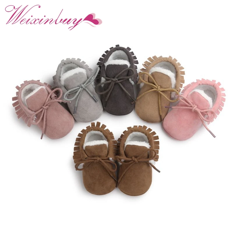 

PU Leather Baby Moccasins Infant Soft Warm Moccs Shoes Fringe Soled Non-slip Footwear Crib Shoes