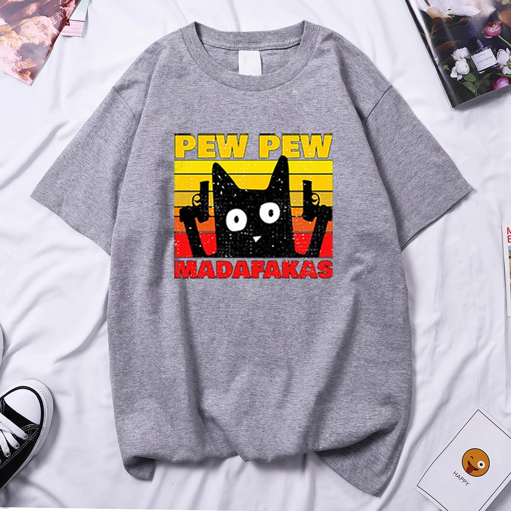 

Graphic Madafakas Cat Pew Pew Short Sleeve Tops For Girls 2021 Summer New T Shirt Hip Hop Loose T-Shirt Brand Woman Tee Shirt