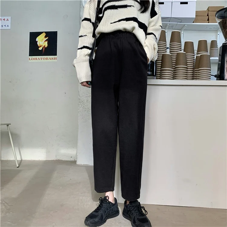 

5460 Woolen pants spring and autumn Korean version 2021 new high waist black small casual pants