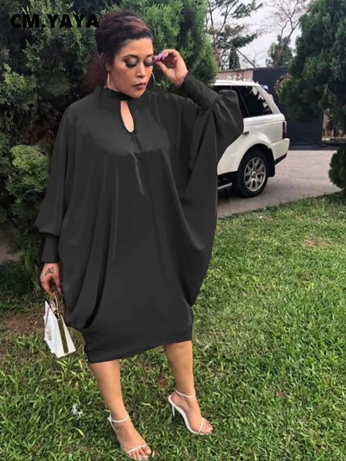 

Женское драпированное платье CM.YAYA, свободное платье с длинным рукавом летучая мышь и рюшами сбоку