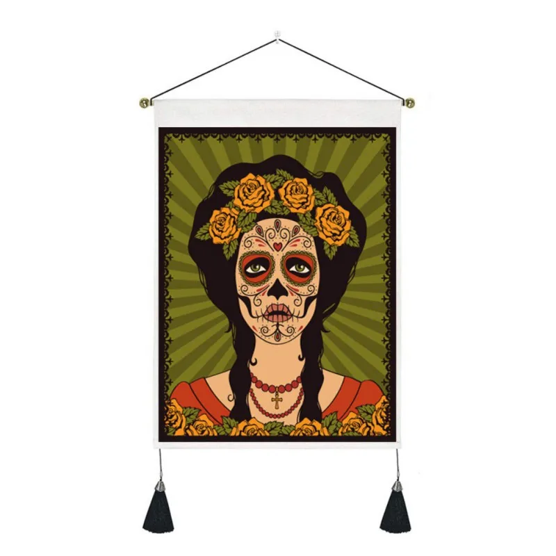 

Skull Girl Tapestry Wall Hanging Bohemian Beach Mat 13.7*19.6 Inches Polyester Blanket Yoga Mat Home Bedroom Art Carpet - 1