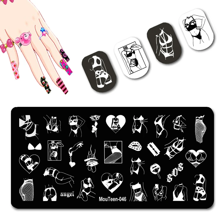 

2021 New Arrival Gun Nail Stamping Templates Blade Mouth Nail Stamper European and American Style Nail Art Design #050