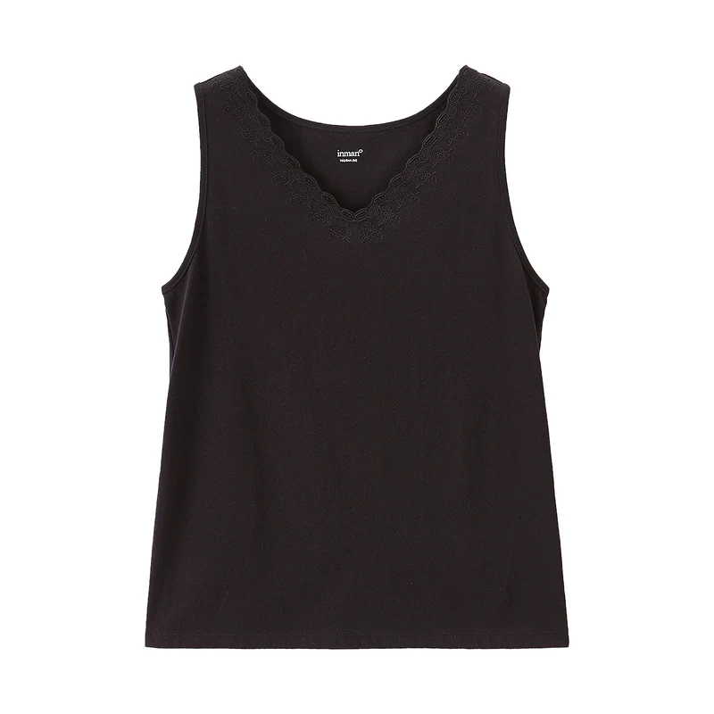 

INMAN Summer Vest Women Elegant Solid Color Plant Embroidery Hole Out Sleeveless Lady V-Neck Causal Tops