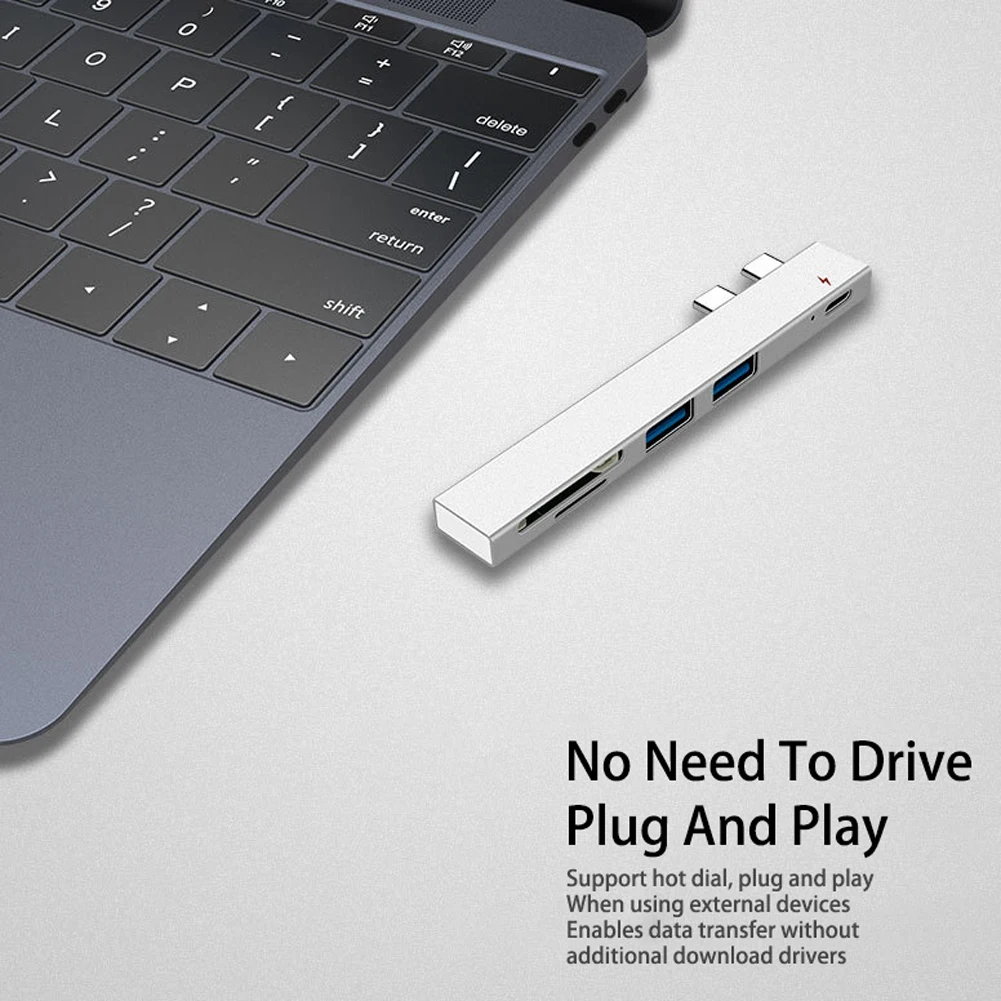 5 в 1 USB-C адаптер с 2 USB 3,0 портами SD устройство для чтения памяти type-C USB 3,0 концентратор для нового Macbook Pro Air USB-C