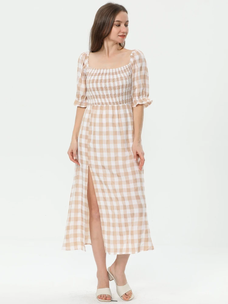 Фото Женское платье с коротким рукавом винтажное свободное плиссированное до