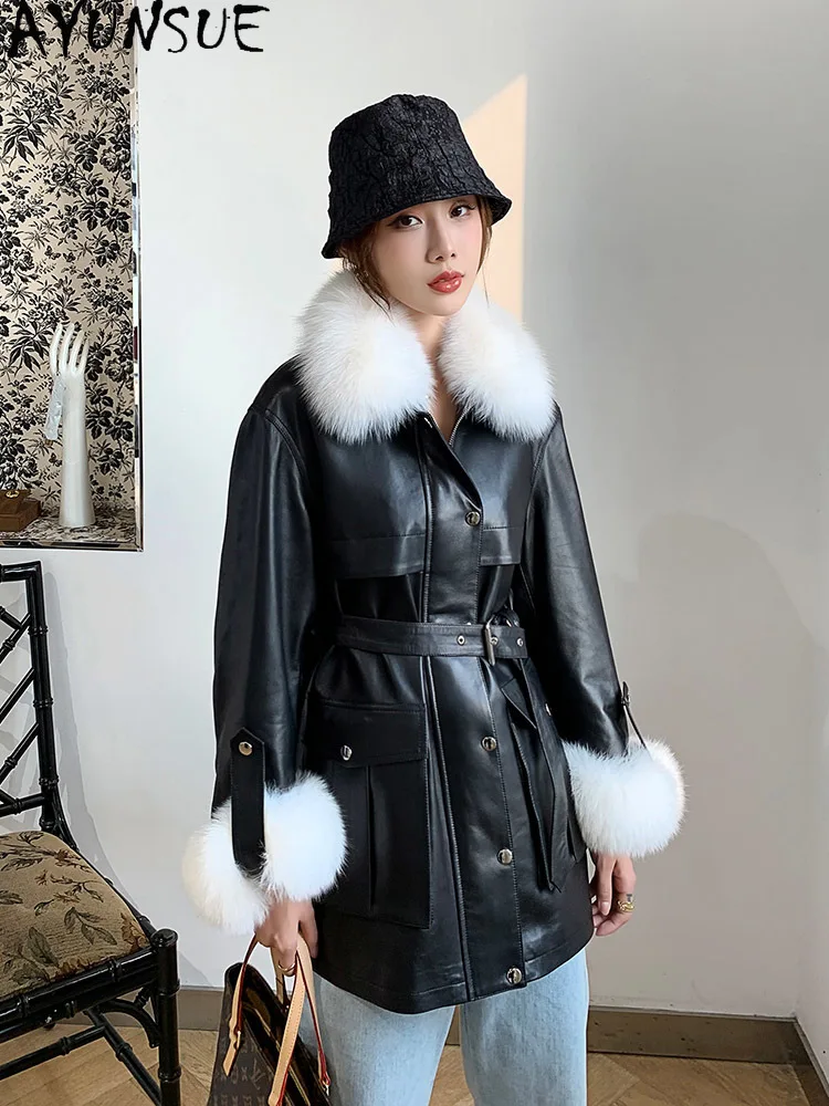 

AYUNSUE Real Leather Jacket Women Warm Down Jackets 100% Sheepskin Coat Female Fox Fur Collar Winter Clothes 2020 Chaqueta Mujer