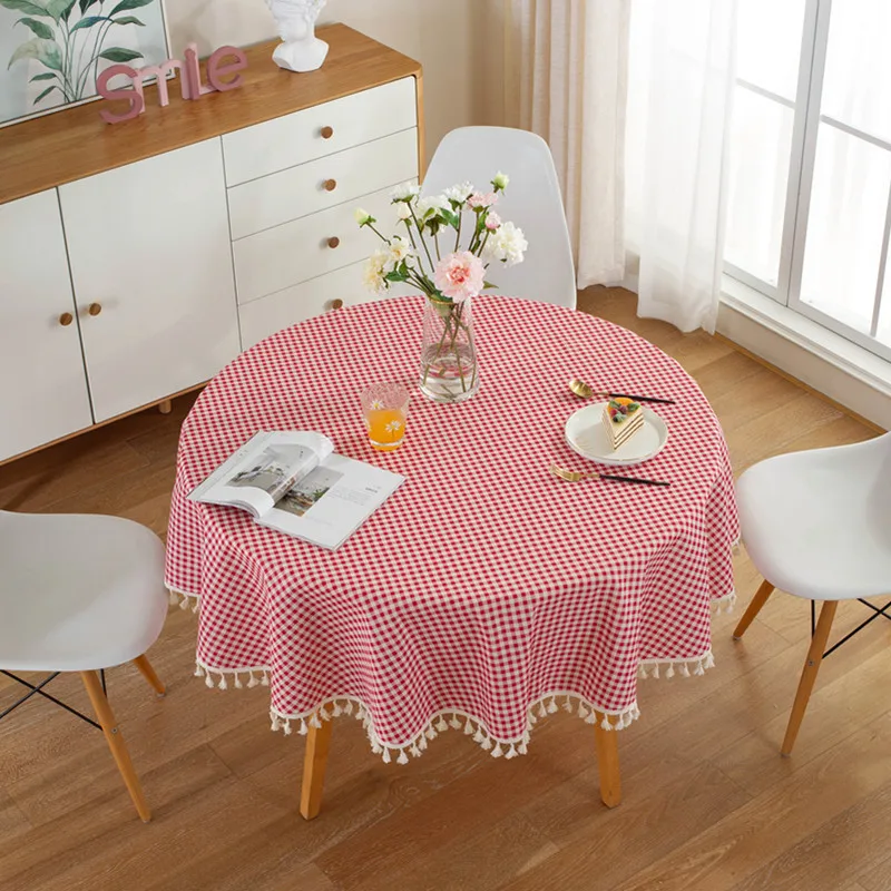 tablecloth around cotton linen tassel tablecloth plaid round tablecloth red striped lattice table map wedding cloth cover free global shipping