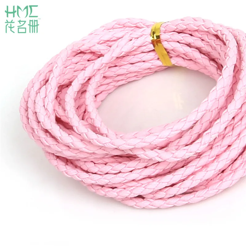 Pink 5 м/лот, 3 мм, круглый плетеный шнур из искусственной кожи, шнурок, шнурок из искусственной кожи для самостоятельной сборки, модное ювелирное изделие, ожерелье, браслет, ремесло - Цвет: Pink