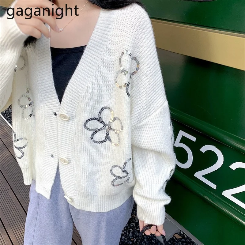 

Gaganight шикарный женский кардиган с блестками винтажный черный вязаный кардиган осень-зима шикарный корейский Кардиган с v-образным вырезом ...