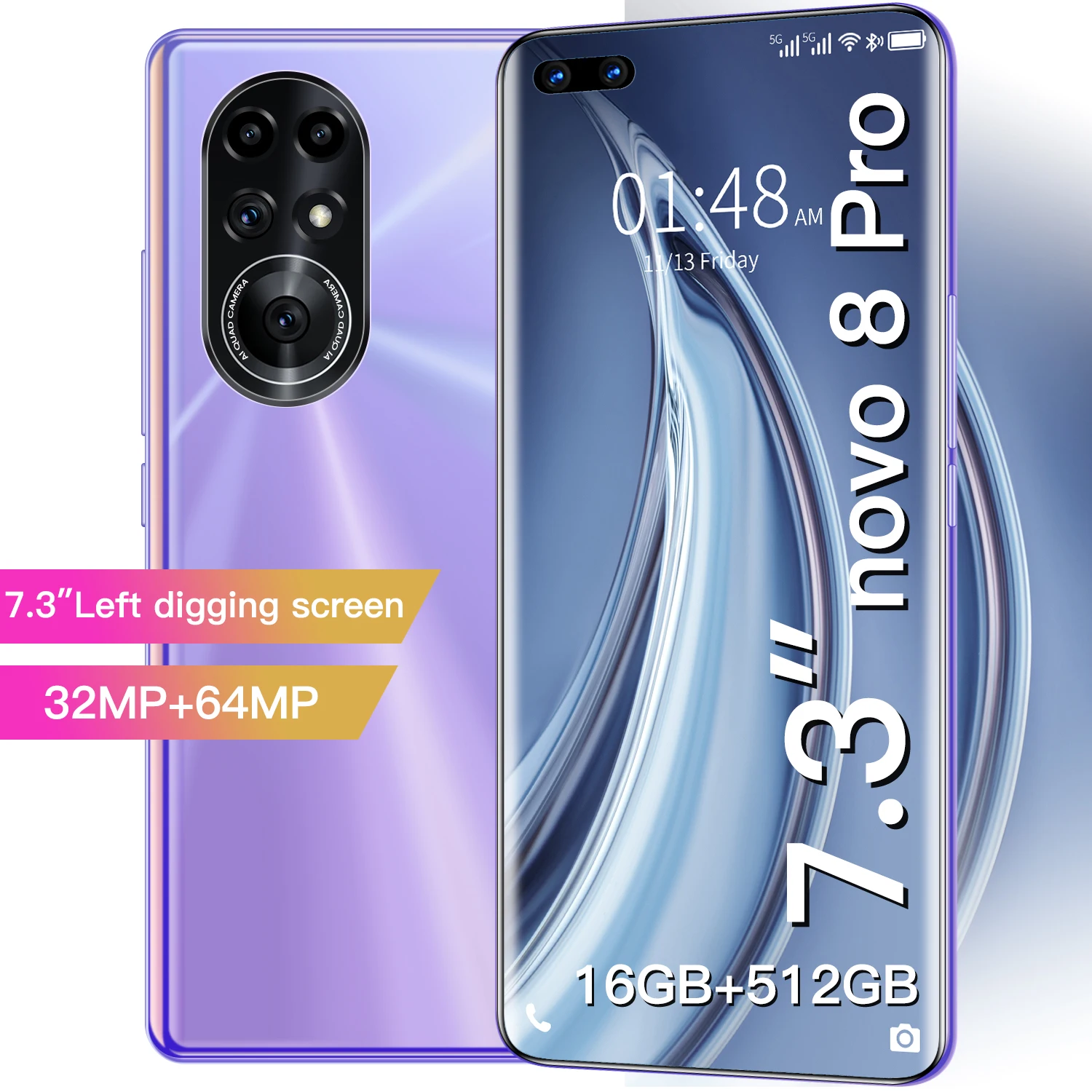 

2021 Novo 8 Pro Smartphone New 5G 7.3 Inch 6800mAh 16+512G Android11 Mobile Phone 32+64MP Novo 8 Pro Multi Functional Cellphone