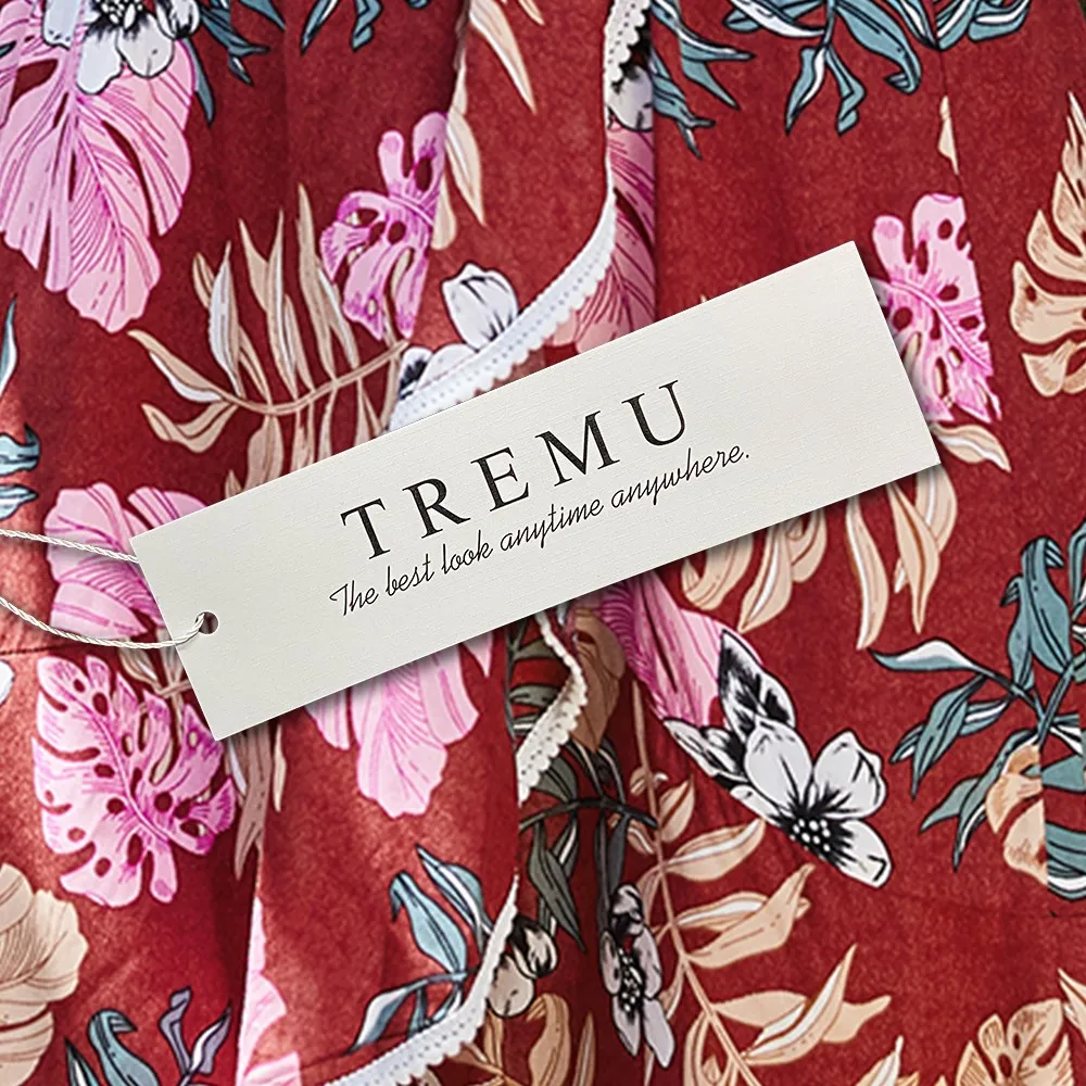 

TREMU V-Neck Floral Dress 2021 Ladies Summer Petal Short Sleeve Print Ruffled Casual Women Dresses Mini A-Line Vocation Robes
