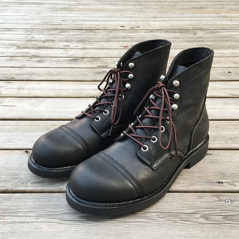 

Мужские Винтажные ботинки Goodyear, Черные ботильоны из коровьей кожи, со шнуровкой, классические ботинки, мотоциклетные ботинки, роскошная обу...