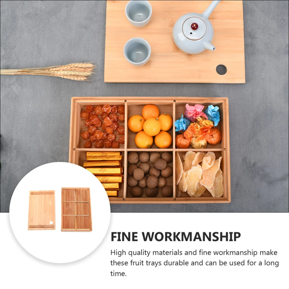 

1pc Creative 6 Grids Dish Tray Candy Snack Nut Organizer Multi-Use Bamboo Plate