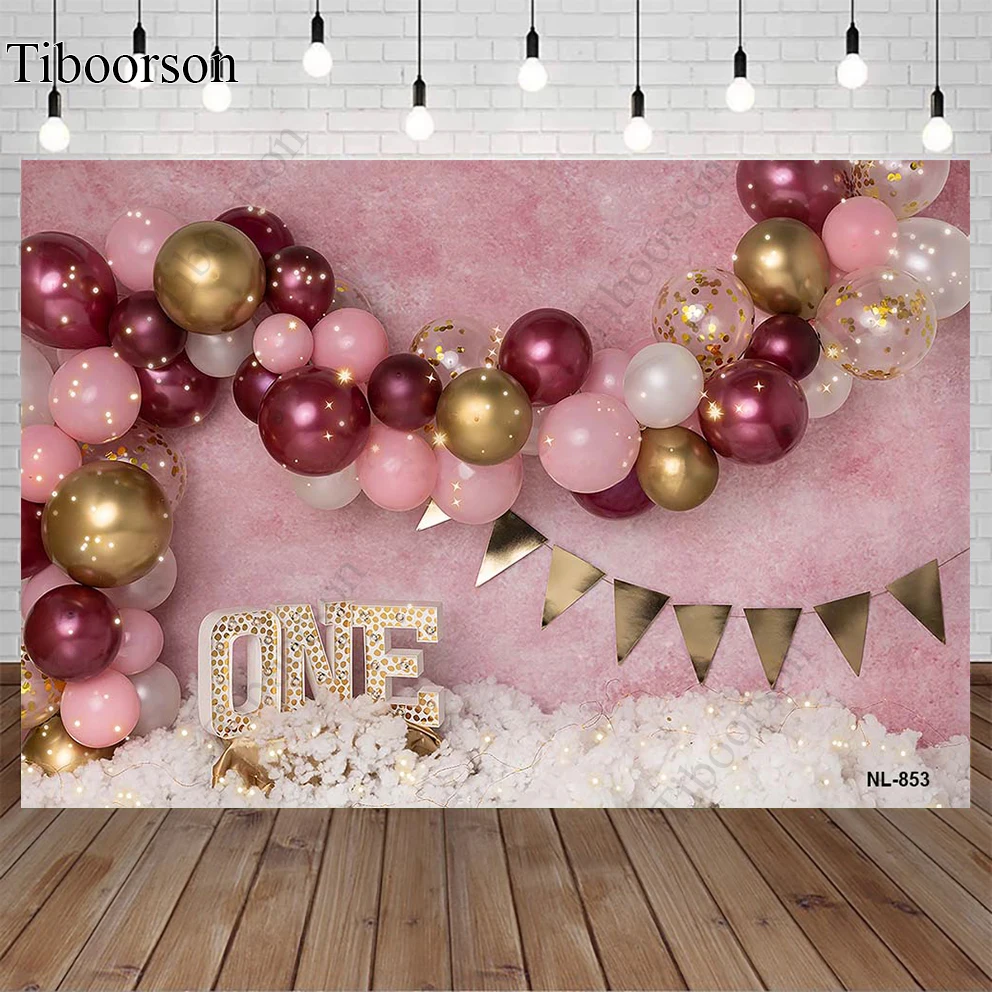 

Newborn Baby Shower Red Golden Balloon Photography Backdrop Photographic Decoration Backgrounds for Photo Studio Banners
