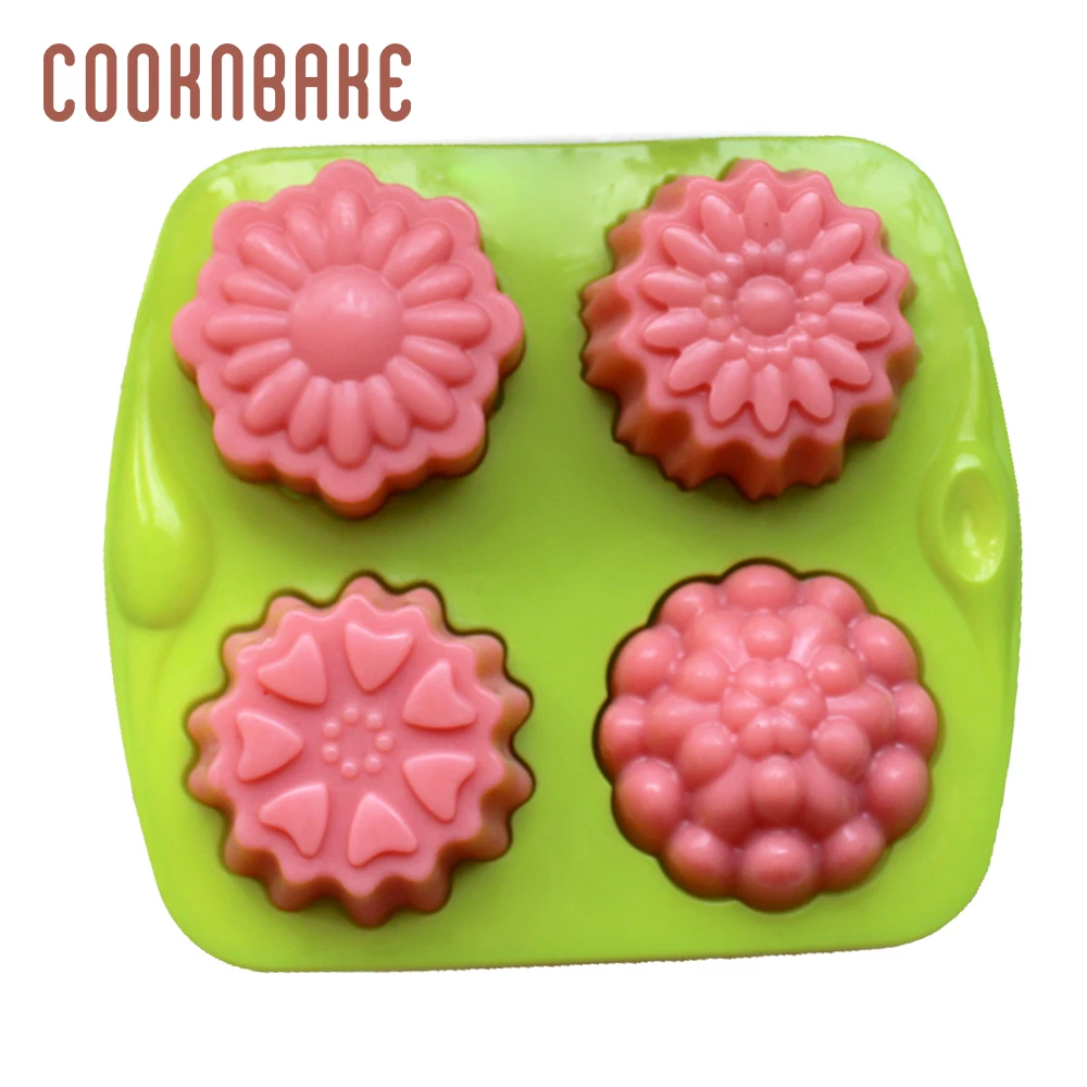 COOKNBAKE Цветочная силиконовая форма для мыла ручной работы из смолы 4 отверстия