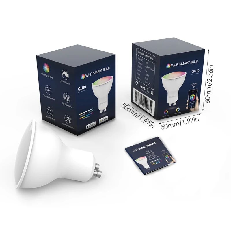 

WiFi Smart Light Bulbs, GU10 Dimmable RGB 5W LED App Contorl Color Changing Bulbs for Bedroom Living Room 2700~6500K