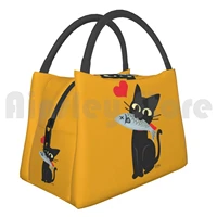 portable insulation bag get cat cats black cat kitty kitten feline cute lovely kawaii fish sun sea lunch