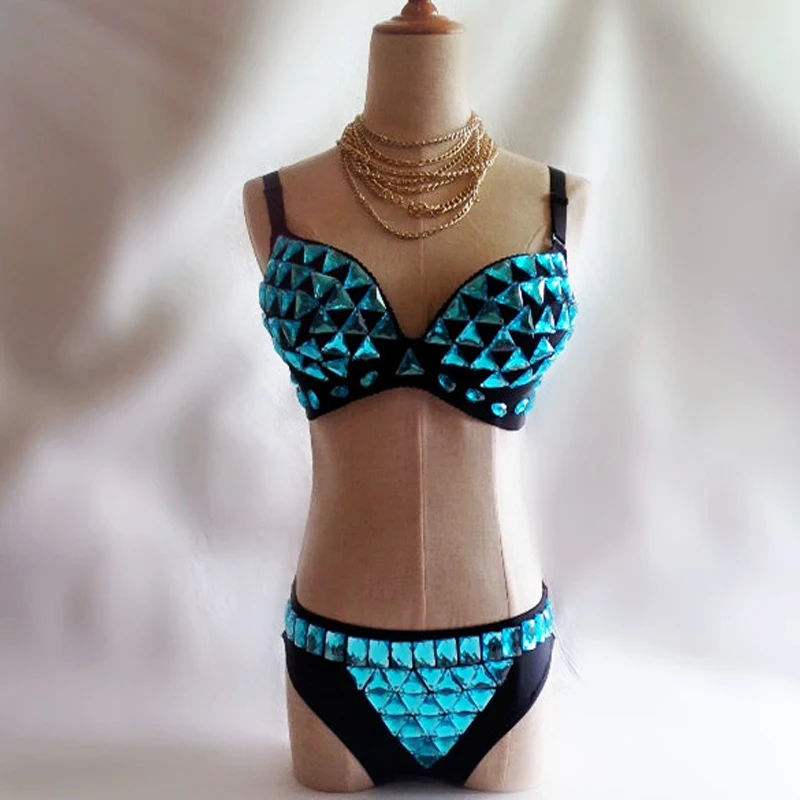 Сексуальное женское бикини стразы костюм для диджея танцора трусики наряд