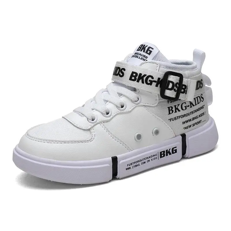White black 7332-2 Детская спортивная обувь с высоким берцем для бега, новая модная повседневная обувь для больших мальчиков и девочек, кроссовки - Цвет: White black 7332-2