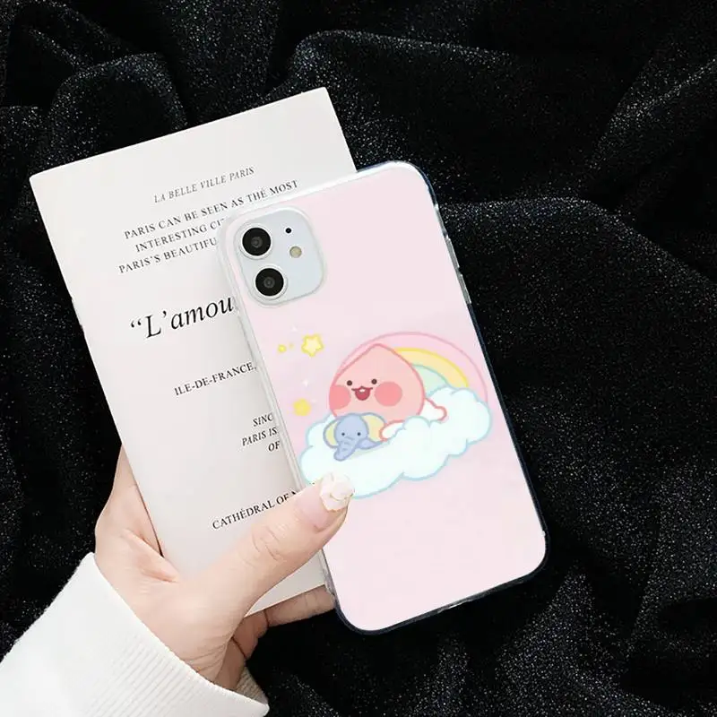 

Cute Peach cartoon Comics Phone Case Transparent for iPhone 6 7 8 11 12 s mini pro X XS XR MAX Plus cover funda shell