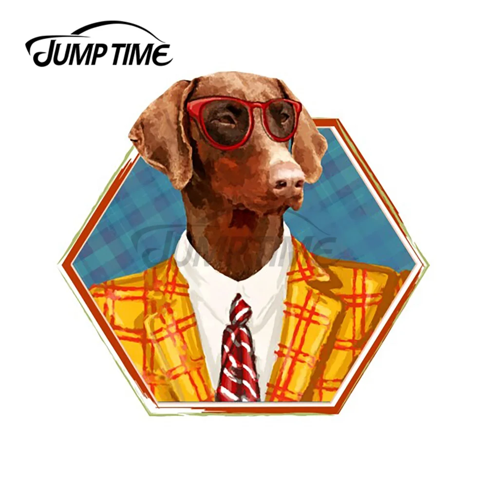 Декоративные наклейки для автомобилей ВАН с изображением хипстерского добермана породы пинчер JumpTime размером 13 x 11,2 см, отличающиеся индивидуальностью и защитой от царапин при столкновениях на мотоцикле.