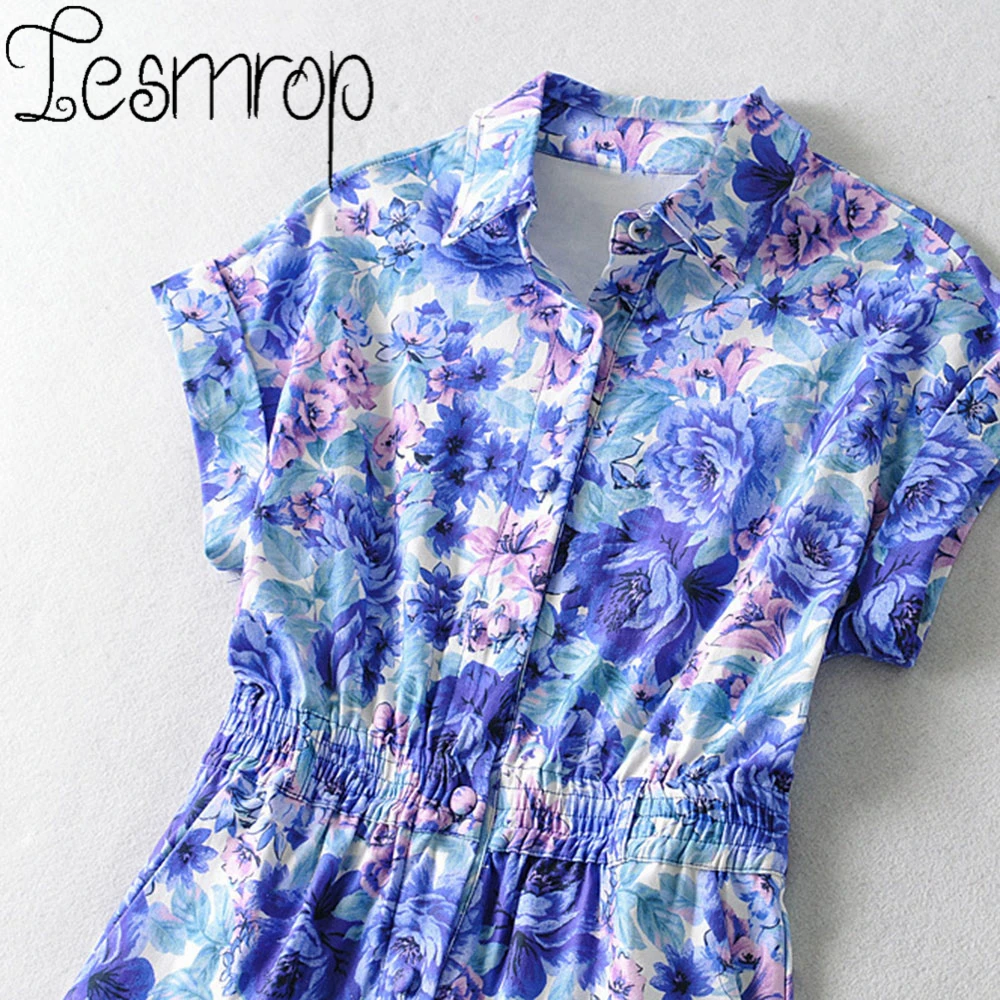 

LESMROP 2021 ZA Women New Summer Lapel Floral Print Short Sleeve Jumpsuit Casual Fashion Rompers Streetwear Pants LP41JP2621