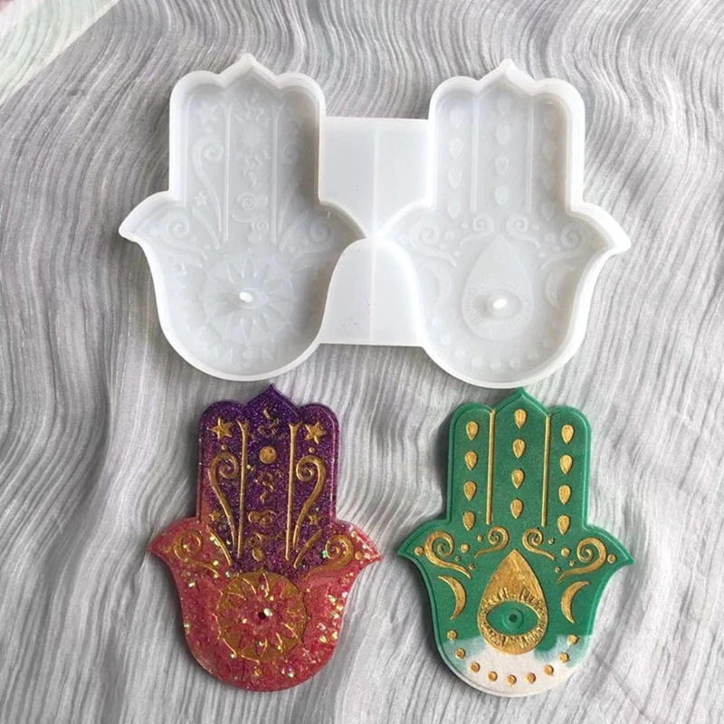 

Palm Amulet Crystal Epoxy Resin Mold Hamsa Hand Silicone Mould DIY Crafts Tray Dish Decorations Casting Tools