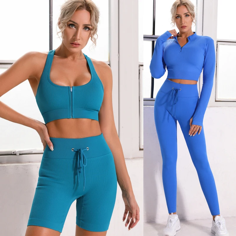 

Комплект для йоги, одежда для тренажерного зала, женский спортивный костюм для фитнеса, одежда, леггинсы, спортивные бюстгальтеры, Топ с дли...