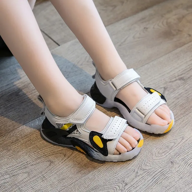 Сандалии детские из ПУ кожи мягкая резиновая удобная обувь на липучке летняя