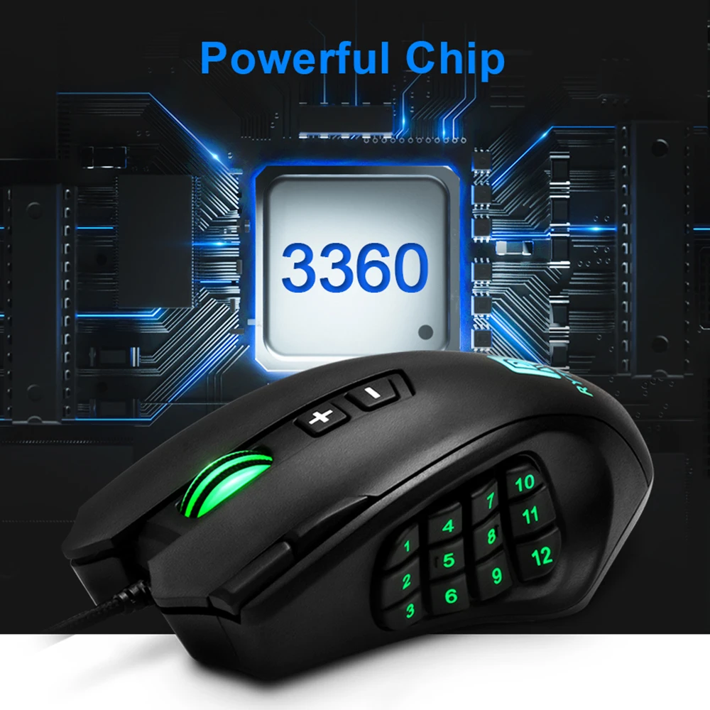 Rocketek USB Проводная игровая мышь 16400 точек/дюйм 16 кнопок лазерная программируемая с