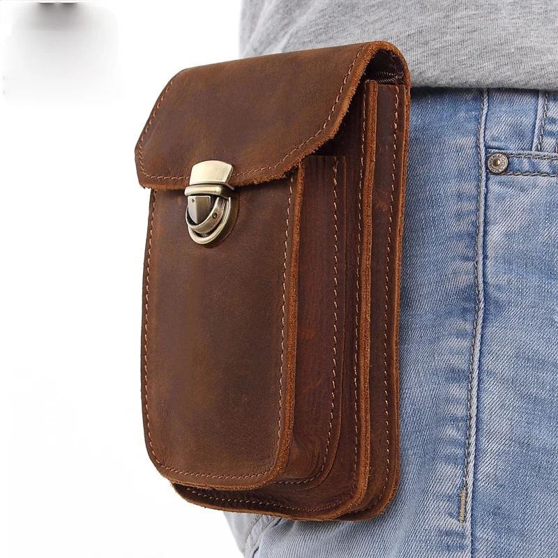 

MISFITS 2021 NEW Genuine Leather Vintage Waist Packs Men Travel Fanny Pack Belt Loops Hip Bum Bag Waist Bag Mobile Phone Pouch