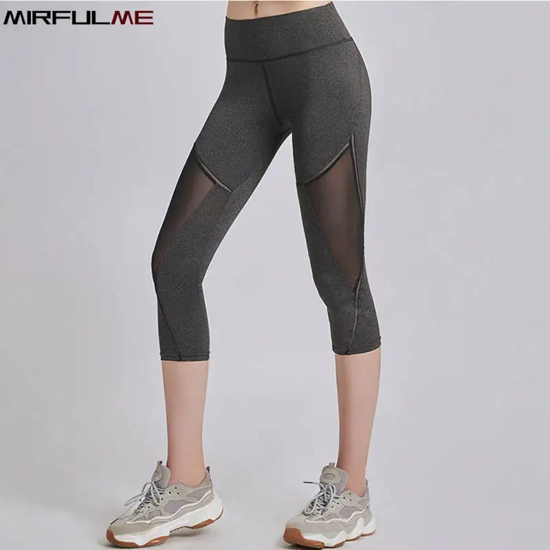 

Lu Ai Women Sport Leggings Cropped Yoga Pant Elastic Mesh Capris Quick Dry Running Crop Trousers Female Gym Pant Fitness Tights