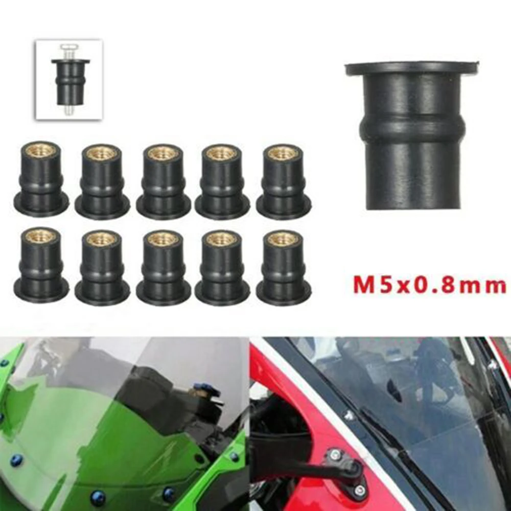 

10pcs Well Nut M5 Rubber Nut 5mm Metric Motorcycle Windshield Brass Lock Nut Bolt Kit For Installation Windshield Fairing