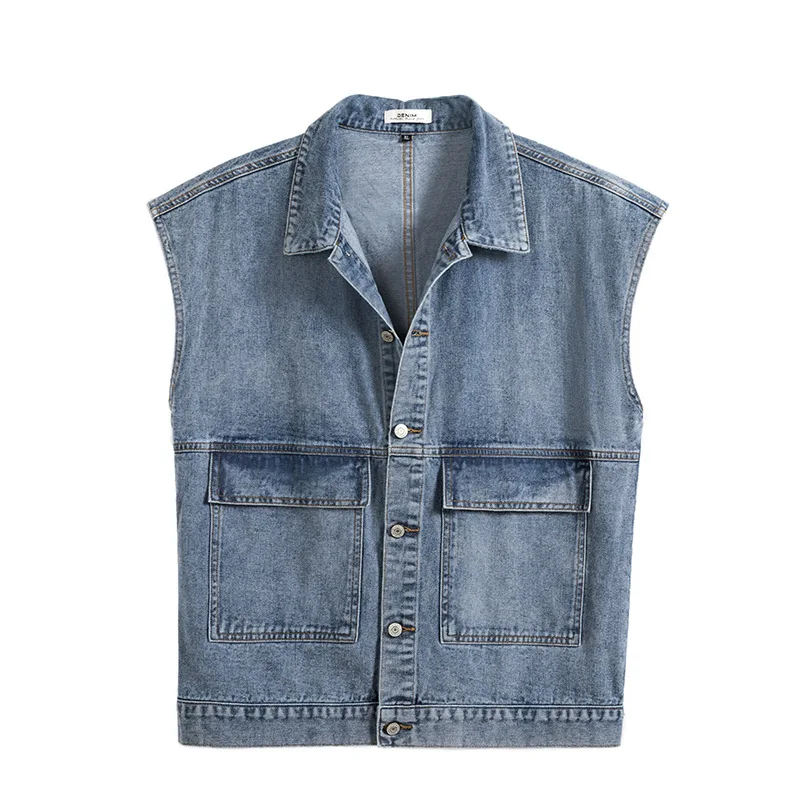 

New men's denim vest handsome loose youth denim jacket autumn casual fashion Button Coats Plus Size Cotton Soft Multi-pocket
