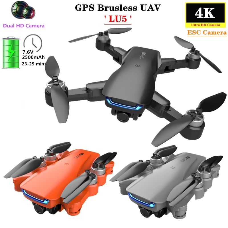 LU5 Дрон 4K ESC Dual HD Камера 5G WIFI FPV RC Квадрокоптер Smart Follow Pro Selfie Складной БПЛА Против L109 SG906 Мини Дрон Игрушка Подарок.