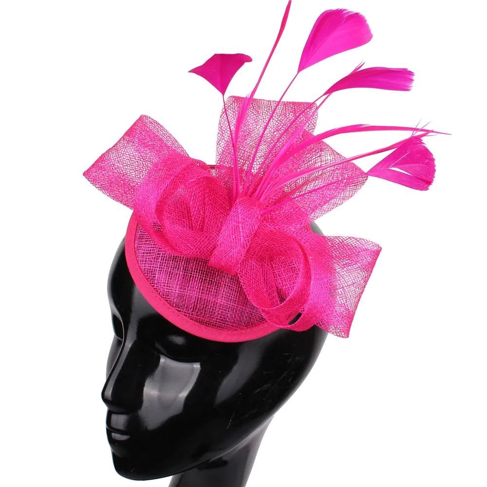 Головной убор Sinamay для невесты Вуалетка из ткани с перьями шляпка цветком цвета