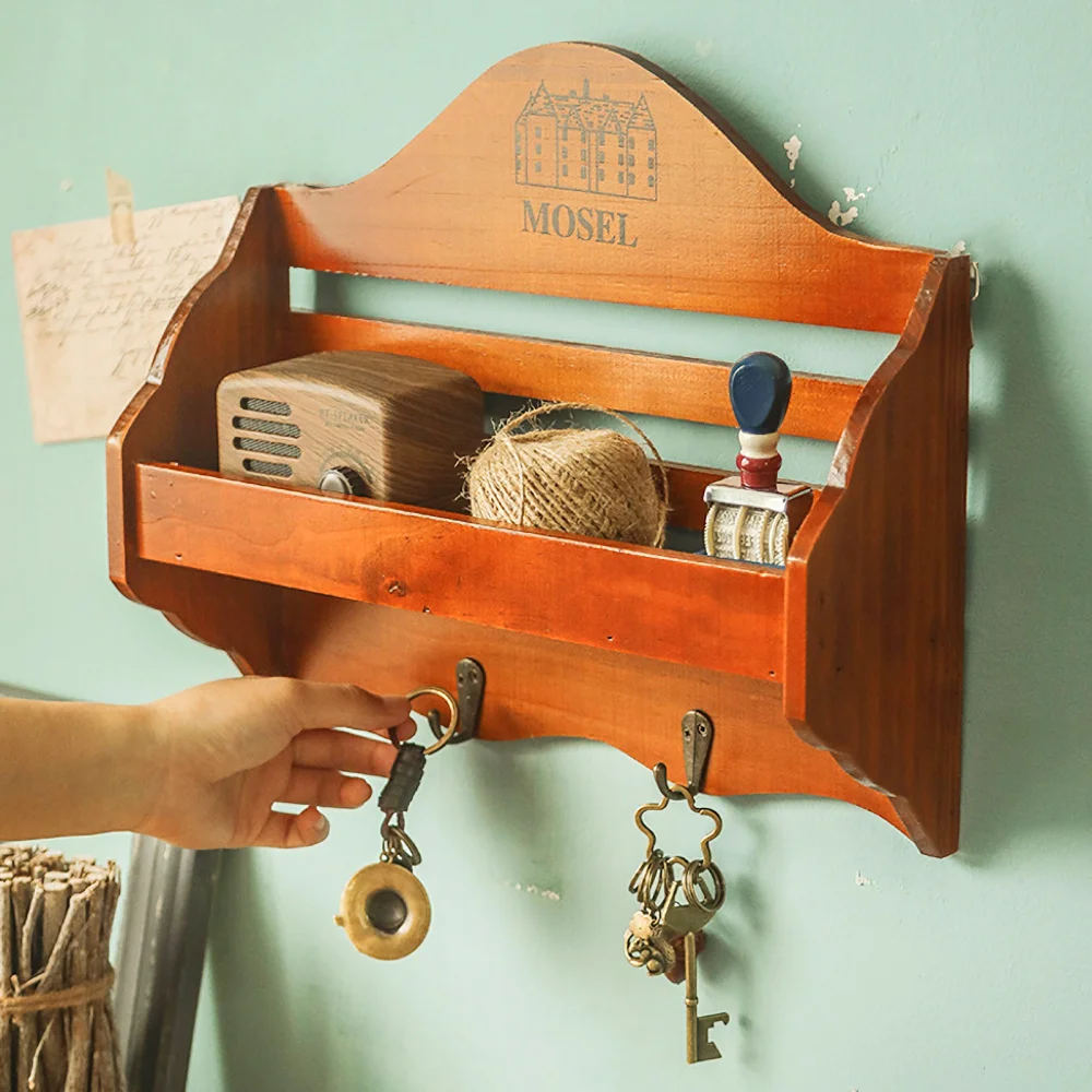 

1Pc Wooden Storage Rack Key Hanging Holder Wall-mounted Storage Stand (Brown)