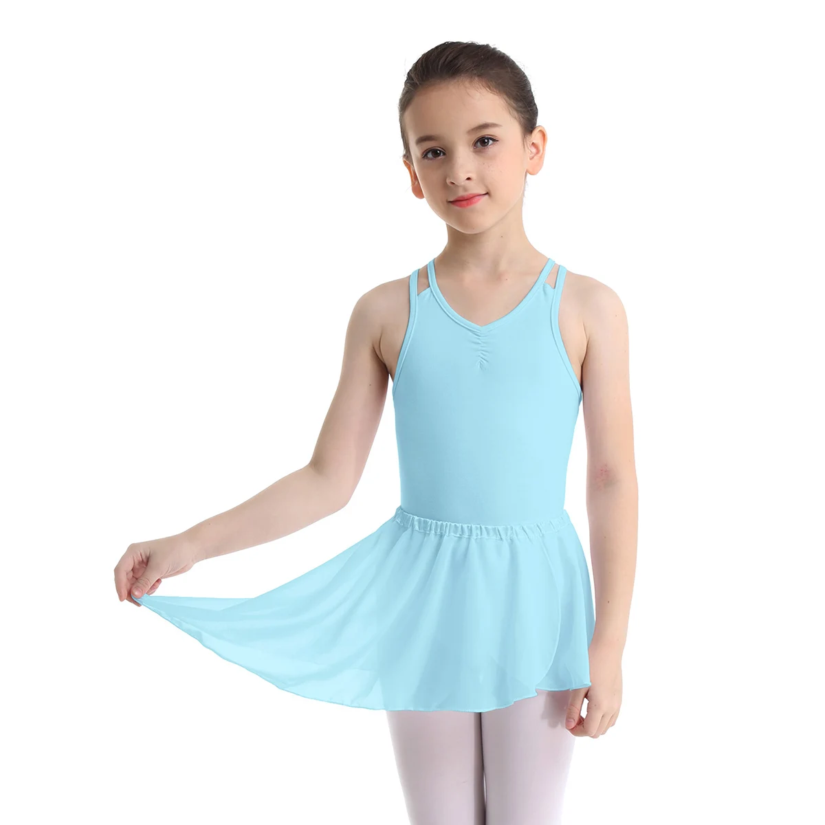 Детский гимнастический купальник без рукавов с шифоновой юбкой комплект для