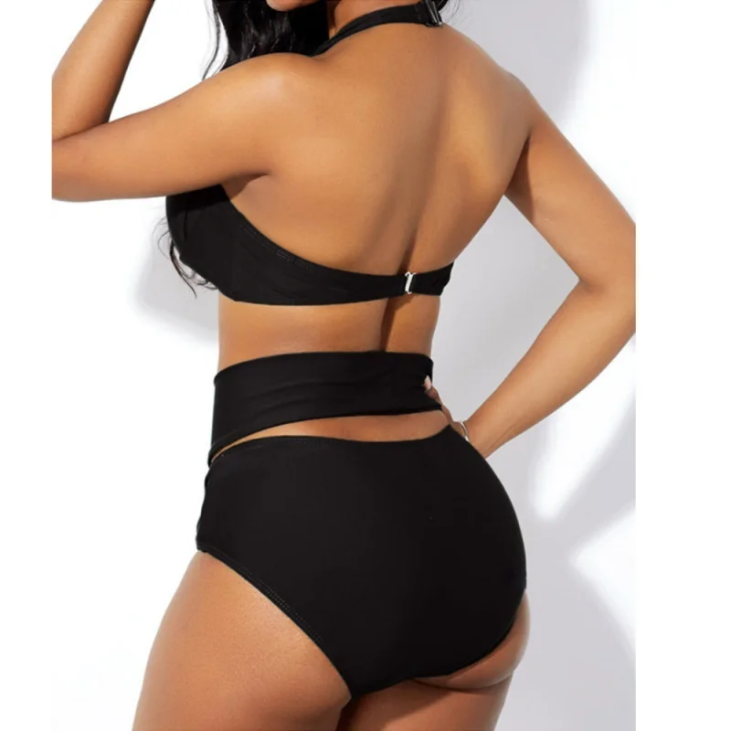 

Bikini Sporty Solid Color High Waist and Belly-Covering Sexy Strappy Split Women's Swimsuit